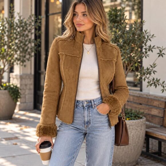 Calvin Klein Jackets & Blazers - Calvin Klein Jeans Y2K Suede-Feel Faux Fur Trim Jacket S/P